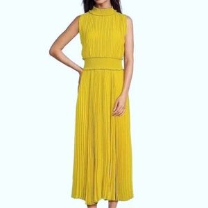NWOT Nanette by Nanette Lepore Solid Chartreuse Pleated Smocked Midi Dress Sz 12